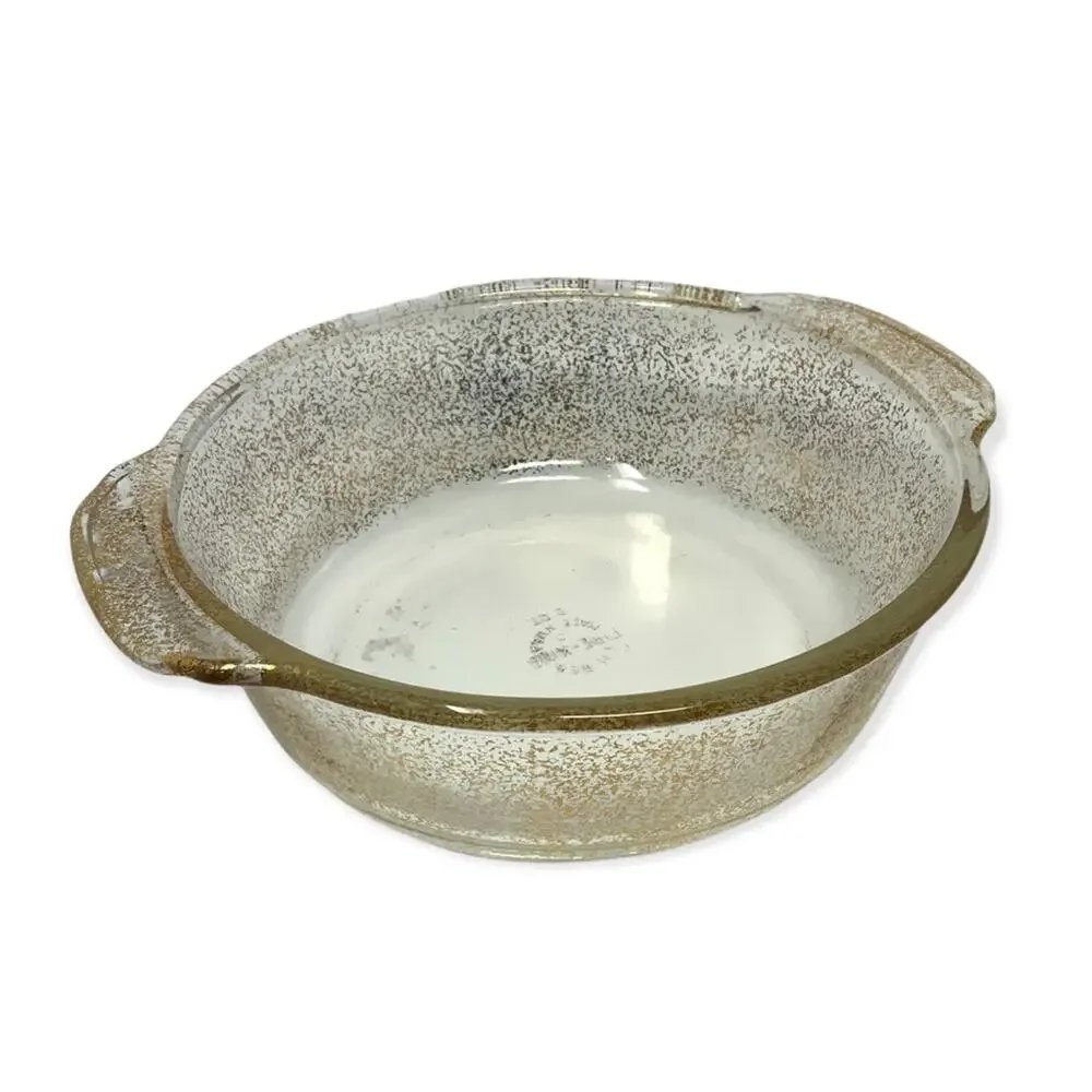 Fire King Vintage Gold Fleck Glass 2 Quart Casserole Baking Dishes Made in USA